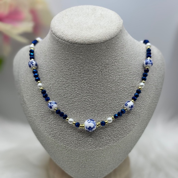 Ceramic Flower Beaded Necklace, Bohemian Style Necklace - Picture 1 of 4
